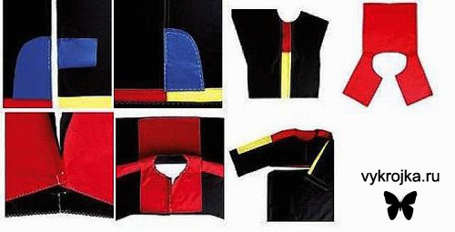 Выкройка молодежного платья с цветными вставками.
